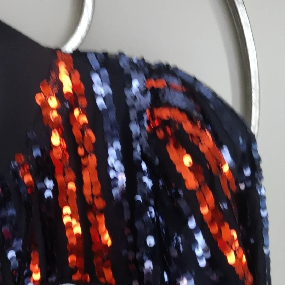 NFL Chicago Bears Blue and Orange Sequin Bomber Jacket - Picture 7 of 8